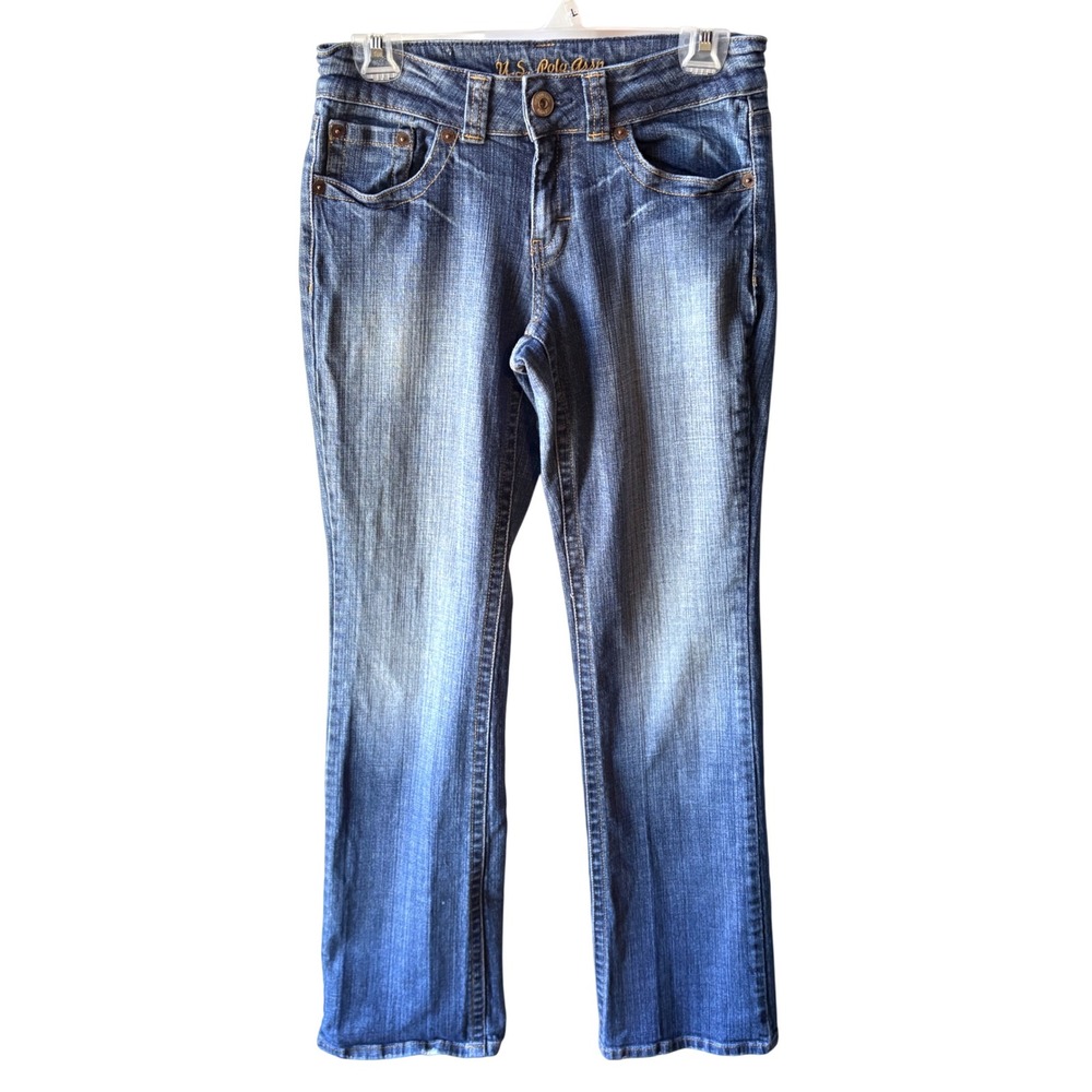 Y2K US Polo Assn Low Rise Bootcut Jeans Women 8 Flap Pocket Blue Western Cowgirl
